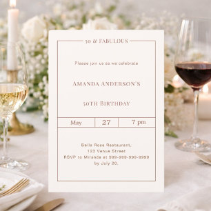 Invitation 50 ans et fabuleux, ivoire, simple, intemporel, an