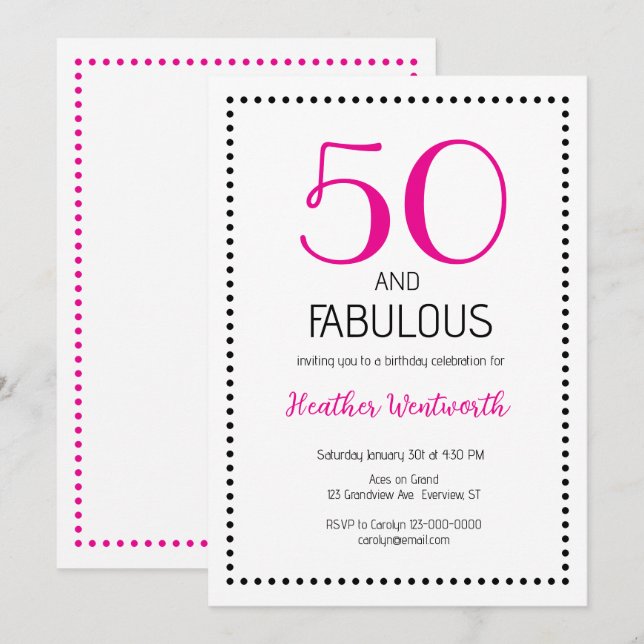 Invitation 50 ans et Fabuleux Joyeux 50e Anniversaire (Devant / Derrière)