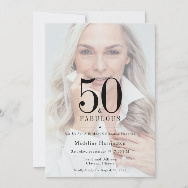 Invitation 50 ans et Fabuleux Moderne Photo Anniversaire (Devant)