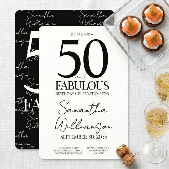 Invitation 50 ans et Fabuleux Noir | 50e Anniversaire Élégant (Créateur téléchargé)
