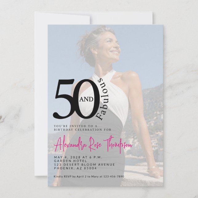 Invitation 50 ans et Fabuleux Photo 50e Anniversaire (Devant)