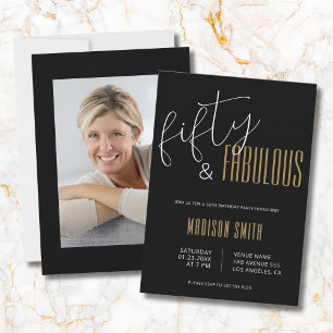 Invitation 50 ans et Fabuleux Photo 50e Anniversaire Noir Or