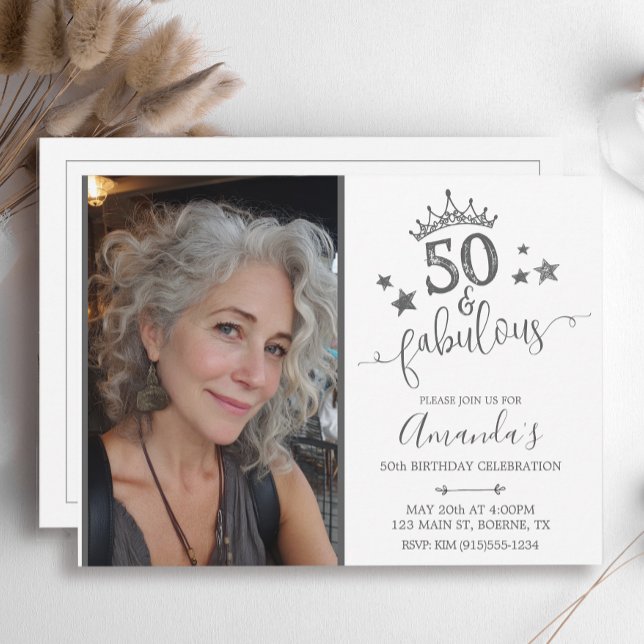 Invitation 50 ans et Fabuleux Photo Anniversaire (Fifty and Fabulous Birthday Party Invitation)