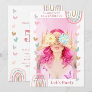 Invitation 50 ans et Fabuleux Photo Anniversaire Rose Arc-en-