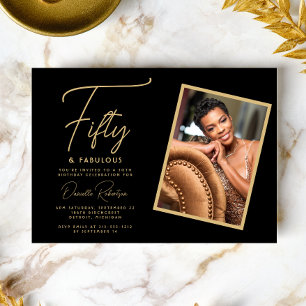 Invitation 50 ans et Fabuleux Photo Fête d'anniversaire Noir