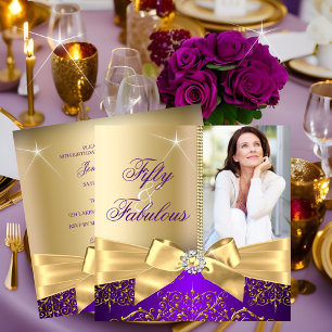 Invitation 50 ans et Fabuleux Photo Or Violet Nœud 50e Annive