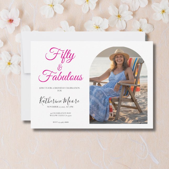 Invitation 50 ans et Fabuleux Photo Rose 50e Anniversaire  (Créateur téléchargé)