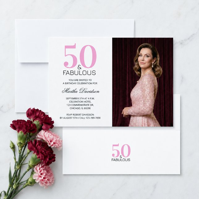 Invitation 50 ans et Fabuleux Rose 50e Anniversaire (50 and Fabulous Pink 50th Birthday Invitation)