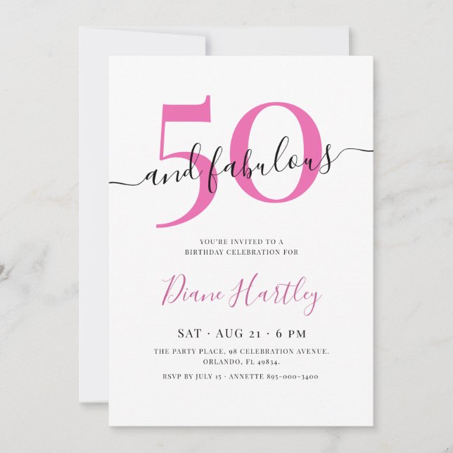 Invitation 50 ans et Fabuleux Rose Cinquantième Anniversaire (Devant)