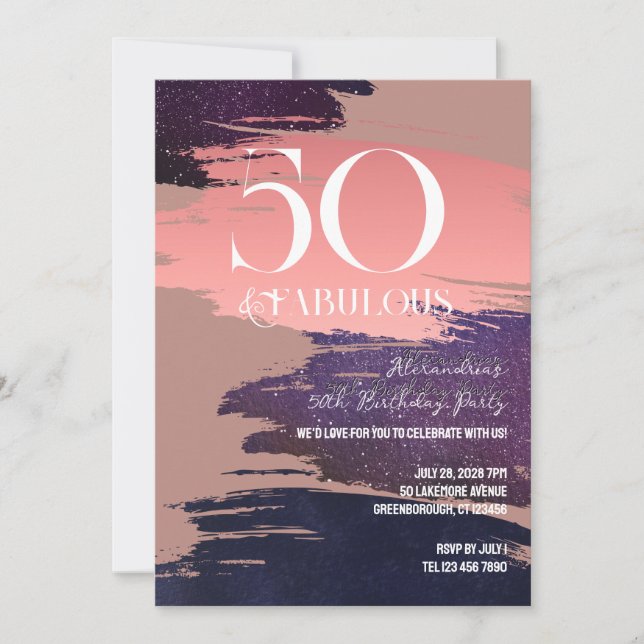Invitation 50 ans et Fabuleux Rose Gold Abstrait 50e Annivers (Devant)