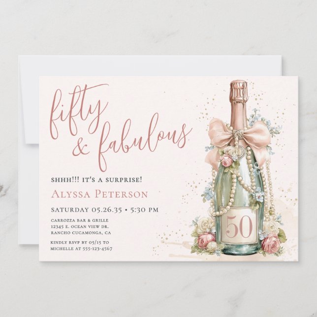 Invitation 50 ans et Fabuleux Rose Gold Écriture Surprise Par (Devant)