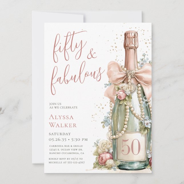 Invitation 50 ans et Fabuleux Rose Gold Script 50e Anniversai (Devant)