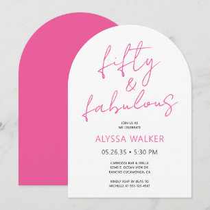 Invitation 50 ans et Fabuleux Rose Moderne Écriture 50e Anniv