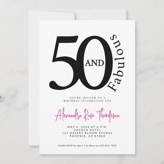 Invitation 50 ans et Fabuleux Script Fête d'anniversaire 50 a (Devant)