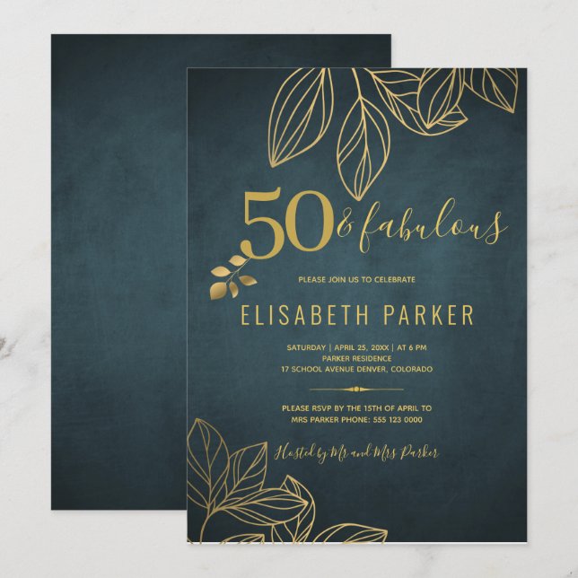 Invitation 50 ans et fabuleux soirée d'anniversaire des 50 an (Devant / Derrière)