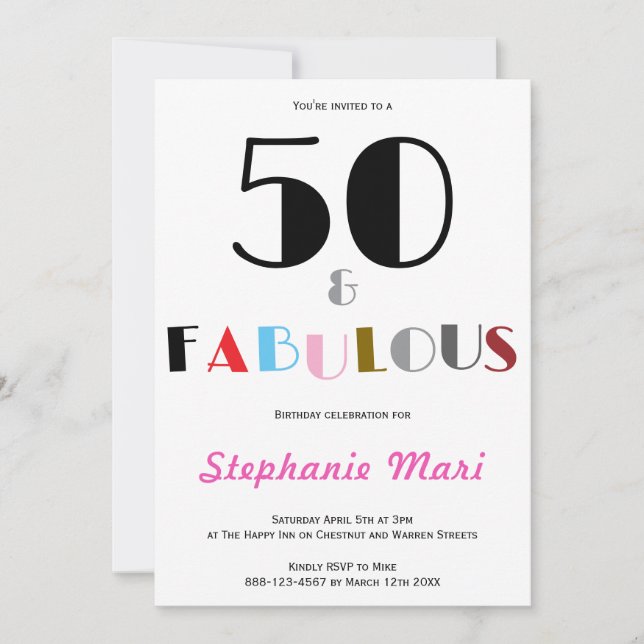 Invitation 50 ans et Fabuleux Soirée d'anniversaire des 50 an (Devant)