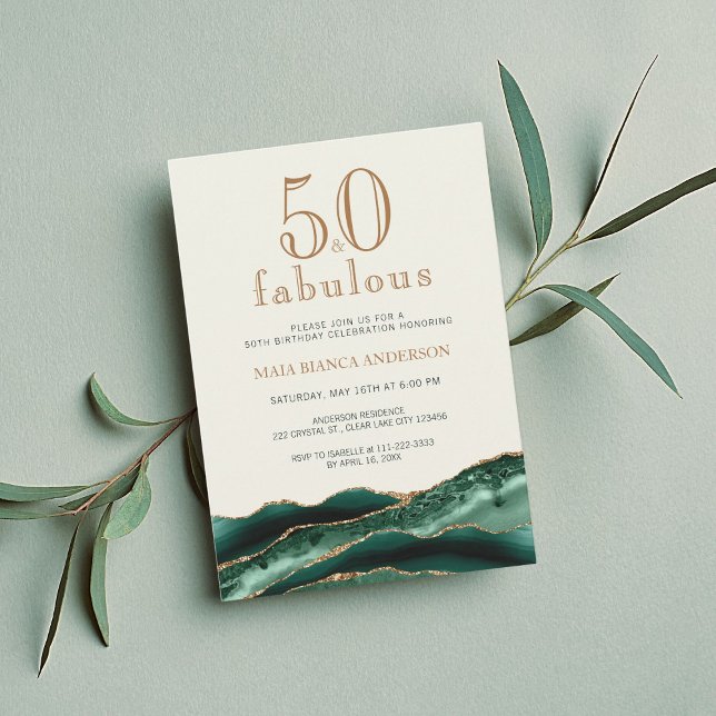 Invitation 50 ans et Fabuleux Vert Émeraude Agate 50ème Anniv (Créateur téléchargé)