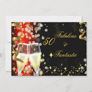 Invitation 50 ans et Fantastique Fête au Champagne Rouge Or