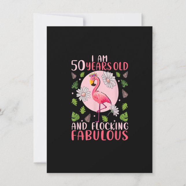 Invitation 50 ans et flocage fabuleux - Amour Flamant rose (Devant)