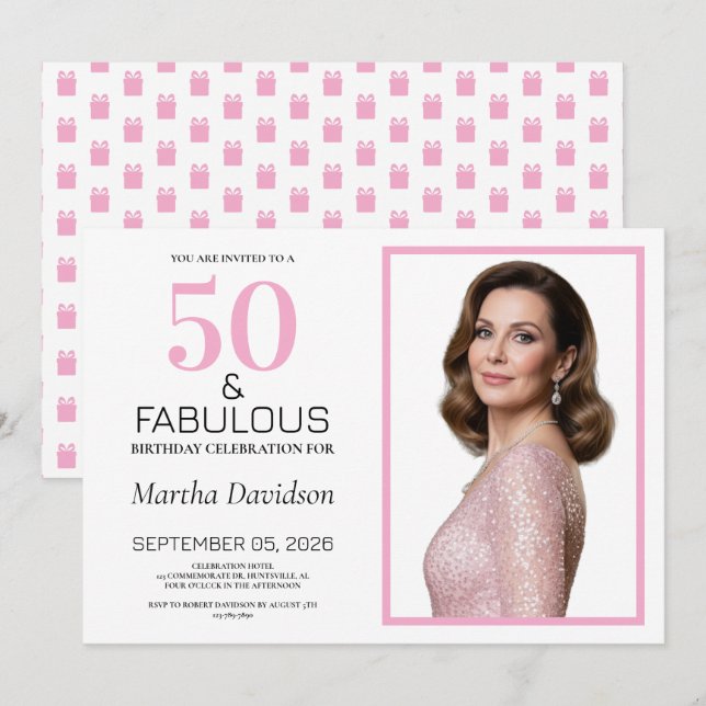 Invitation 50 ans et Incroyable Rose 50e Anniversaire (Devant / Derrière)