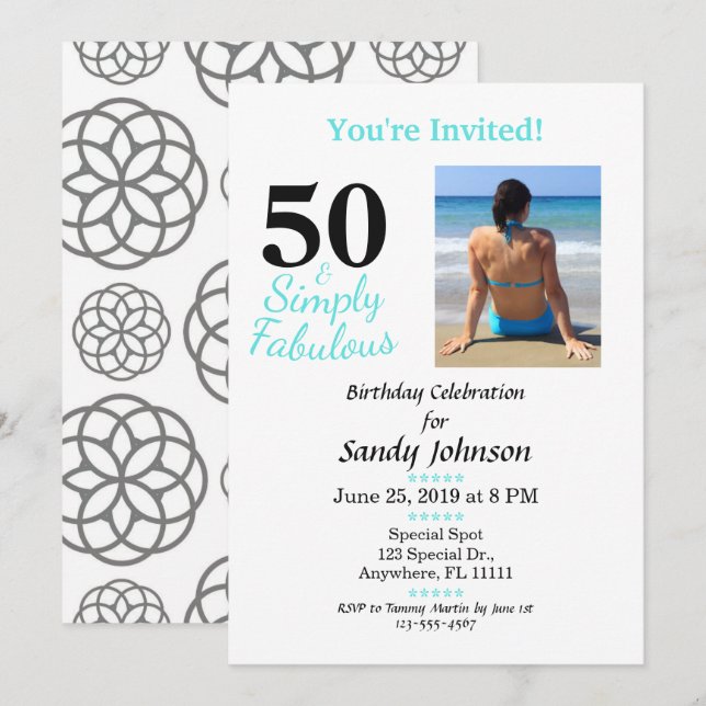 Invitation 50 ans et merveilleux anniversaire tout simplement (Devant / Derrière)