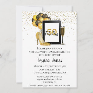 Invitation 50 ans et merveilleux Cinquante ans Virtuels Or