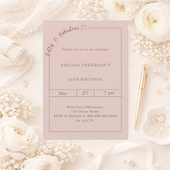 Invitation 50 ans et rose poudré d'anniversaire fabuleux (Créateur téléchargé)
