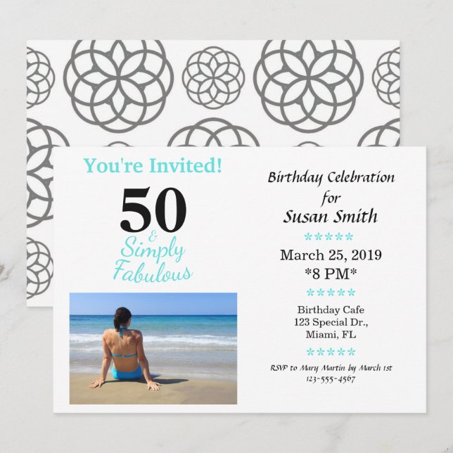 Invitation 50 ans et tout simplement fabuleux carton d'invita (Devant / Derrière)