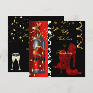 Invitation 50 ans & Fabuleux Anniversaire Rouge Noir Or Fanta