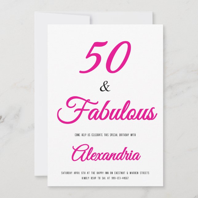 Invitation 50 ans & Fabuleux Rose Chaud Noir 50e Anniversaire (Devant)