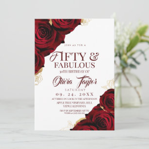 Invitation 50 ans & Fabuleux Roses Rouges Floral Élégant Anni