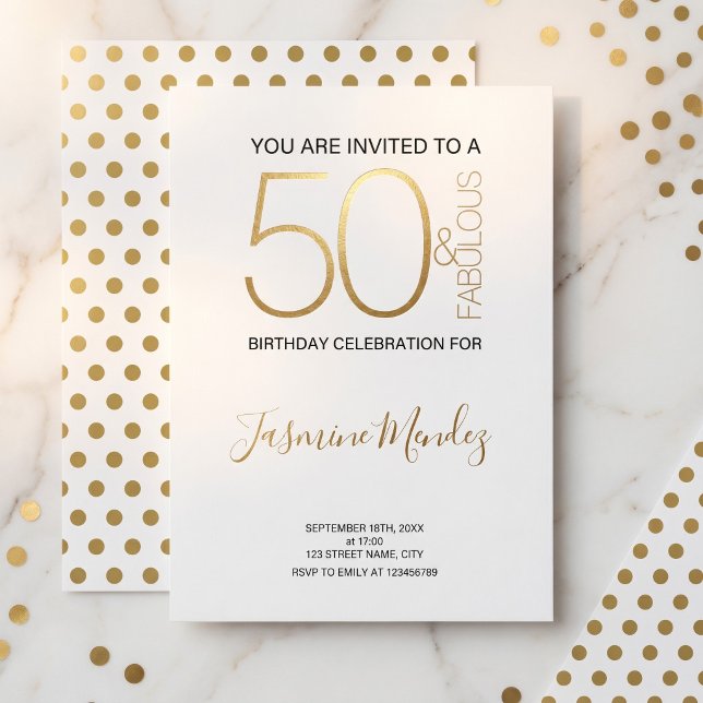 Invitation 50 ans Fabuluse avec points Gold & Blan (Créateur téléchargé)