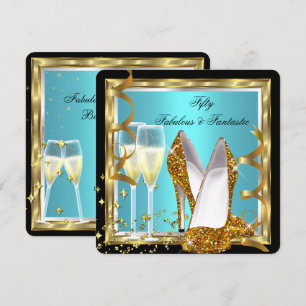 Invitation 50 ans Fantastique Anniversaire Fabulux Blanc Turq