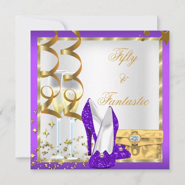 Invitation 50 ans & Fantastique Fête d'anniversaire Rose Blan (Devant)