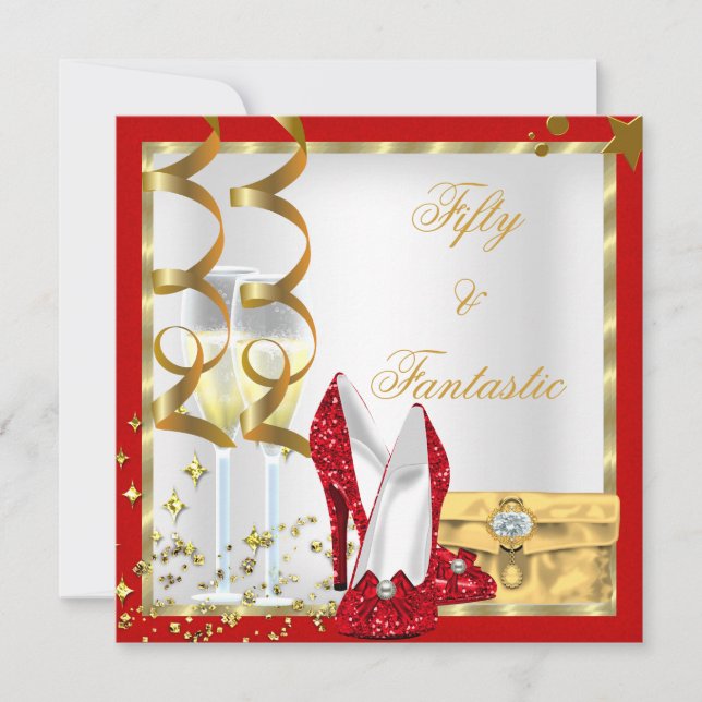 Invitation 50 ans & Fantastique Fête d'anniversaire Rouge Bla (Devant)