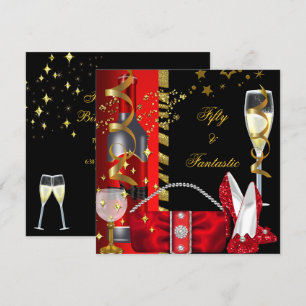 Invitation 50 ans & Fantastique Fête d'anniversaire Rouge Noi