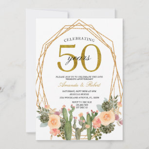 Invitation 50 ans Floral Cactus Golden Mariage Anniversaire