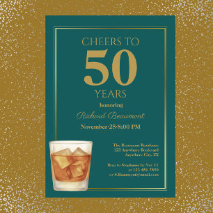 Invitation 50 ans Hommes Classique Sarcelle Or Che