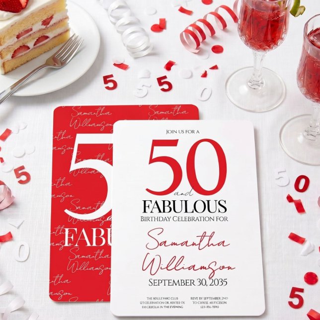 Invitation 50 ans minimum et Fabuleux Anniversaire Rouge 50 a (Créateur téléchargé)