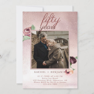 Invitation 50 ans Rose Gold Glitter Anniversaire de Mariage