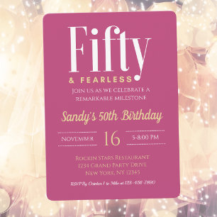 Invitation 50 ans & sans peur Élégant Moderne Rose Personnali