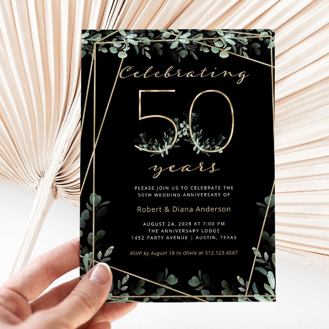 Invitation 50 ans | Vert or et photo (Créateur téléchargé)