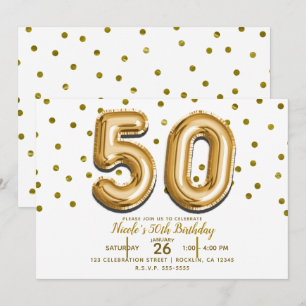 Invitation 50 Ballons dorés & Confettis Fête d'anniversaire 5