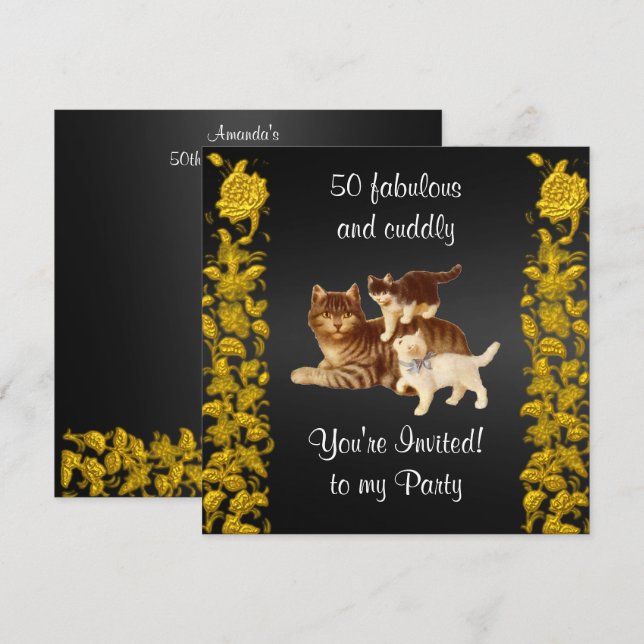 Invitation 50 chats de fête fabuleux et câlins (Devant / Derrière)