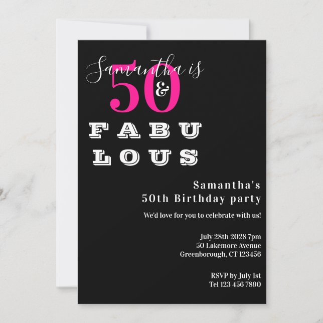 Invitation 50 et fabuleuse Hot Pink 50th Birthday Party (Devant)