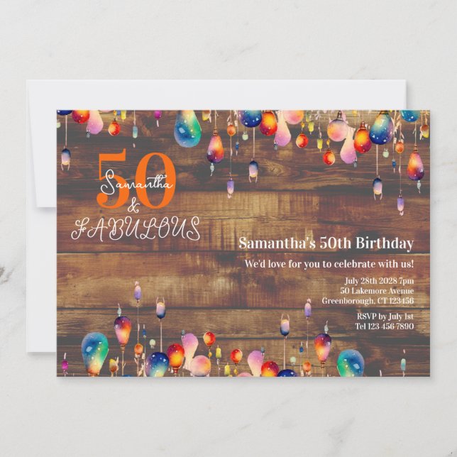 Invitation 50 et fabuleux 50e anniversaire Lumières rustiques (Devant)