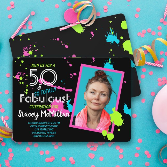 Invitation 50 et fabuleux 80s Retro Paint Splatter Anniversai (Créateur téléchargé)