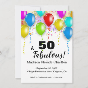 Invitation 50 et fabuleux anniversaire Bright Balloon Invitat