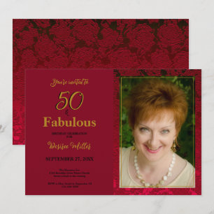 Invitation 50 Et Fabuleux Anniversaire Floral D'Or Rouge