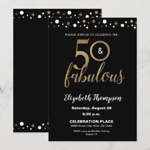 Invitation 50 et fabuleux Anniversaire Gold et Black Confetti